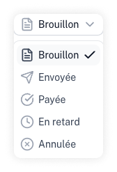 Capture d'écran du menu déroulant des statuts des factures