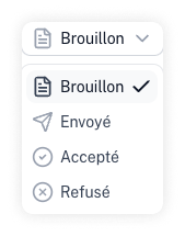 Capture d'écran du menu déroulant des statuts des devis