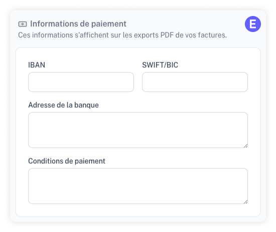 Capture d'écran de la section des informations de paiement