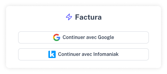 Capture d'écran des boutons de connexion via compte Google/Gmail ou Infomaniak