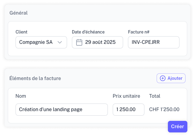 Interface de création