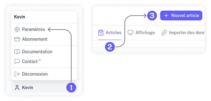 Capture d'écran avec les étapes permettant de créer un nouvel élément réutilisable