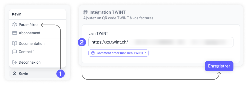 Etapes pour ajouter le lien TWINT à Factura.